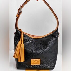 Dooney & Bourke Paige Tassel Hobo Satchel Shoulder Bag Black Pebbled Leather